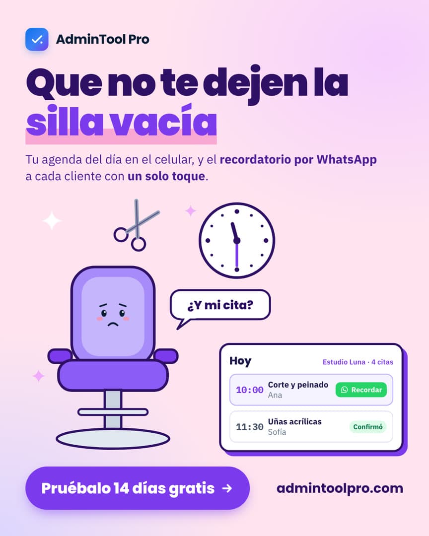 Ilustración: una silla de salón vacía y triste que pregunta ¿Y mi cita? junto a un reloj que marca las 11:30.